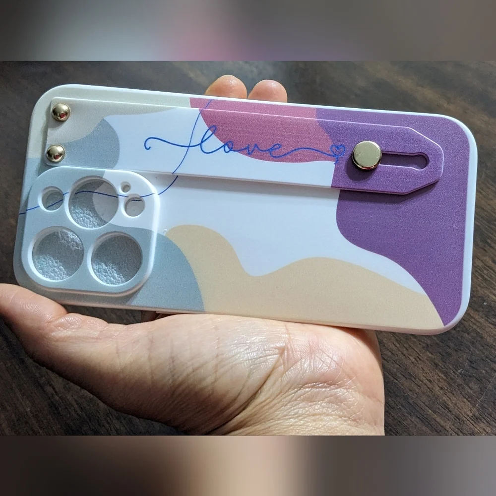 NEW IPhone 14 Pro Color Block Phone Case With Wrist Strap Kickstand